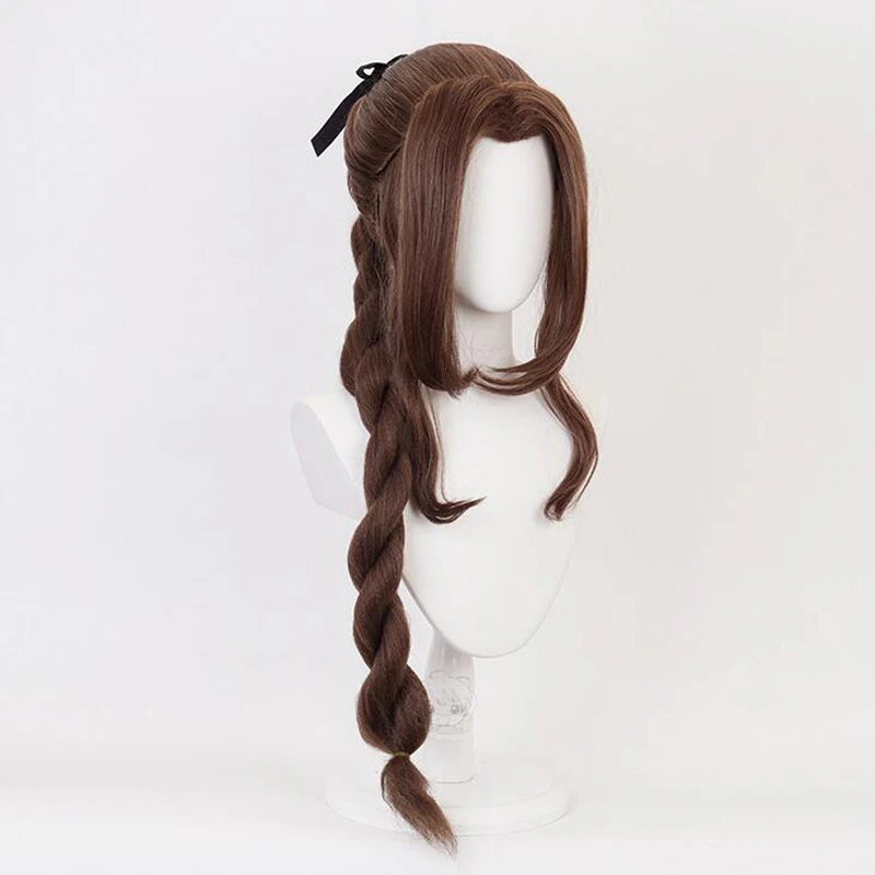 Gioco Final Fantasy VII Aerith gigante parrucca Cosplay ragazza Hairpiece 100 cm Pigtail donne ondulate ricci frangia capelli Periwig