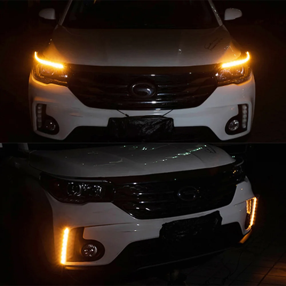 Waterproof Car Flexible White Yellow Switchback LED Daytime Running Run Fire light Sequential Strip DRL Flow Turn Signal Lights