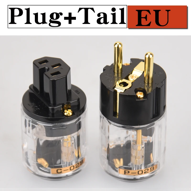 HIFIDIY EU/US/AU Pure Copper Gold Plated Power Plug Tail Connector For HIFI Audio Supply Wire Gray Blue /Purple Transparency