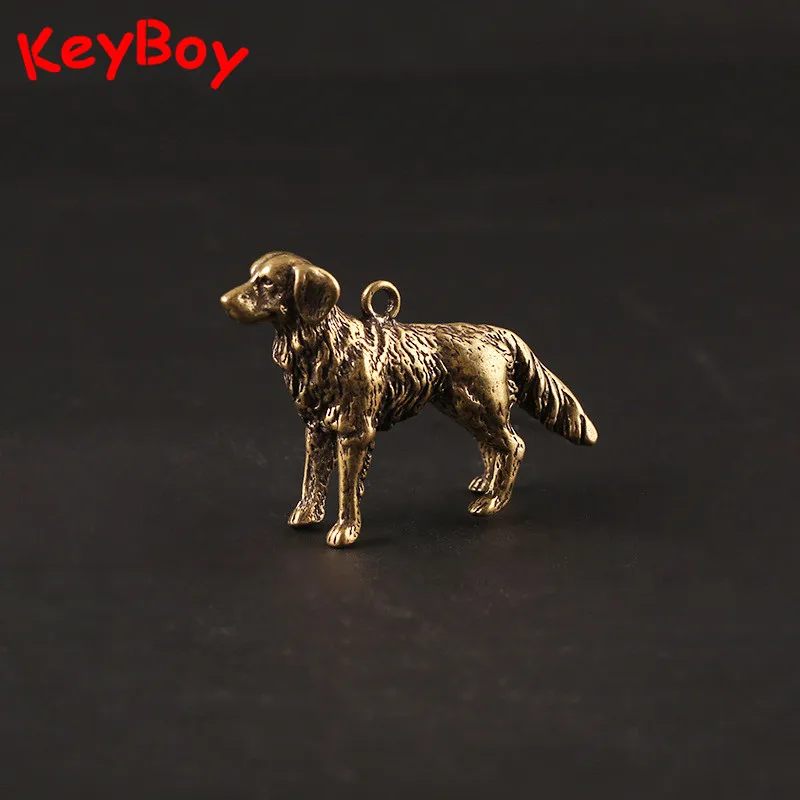 Solid Brass Golden Retriever Dog Figures Key Chain Pendants Jewelry Chinese Zodiac Animal Puppy Keychain Hanging Trinkets Copper