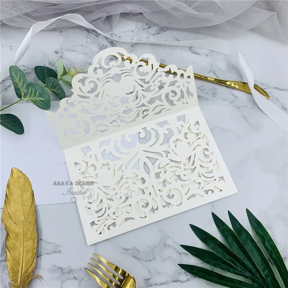 Cordially Inviting - Ivory Shimmer Laser Cut Sleeve With Classic Invitation And Glittery Silver Backer, Invite For Wedding