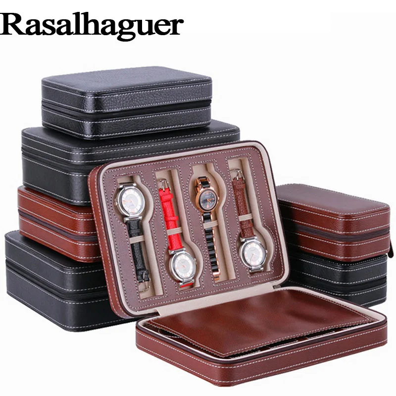 

High Level 2/4/8 Grids Leather Watch Box Luxury Zipper Style For Travelling Storage Jewelry Watch Collector Cases Organizer Box