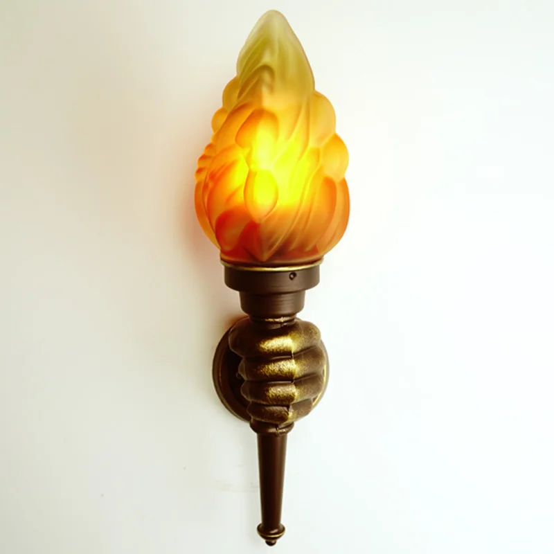 Torch Wall Decor Lamp American Retro Living Room Balcony Bar Restaurant Inn Flame Sconce for Foyer Garden Yard Outdoor Lighting