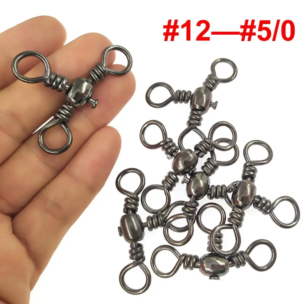 

100pcs/200pcs Fishing Swivels 3 Way Barrel Swivel Cross-Line Swivels Rolling Swivel Size 5/0# to 12# Emerillones Pesca