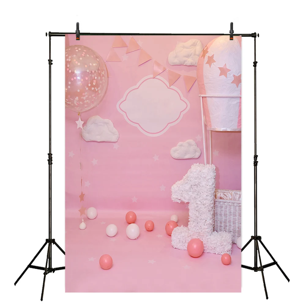 

Mehofond Kids Cake Smsh 1st Birthday Party Backdrop Pink Hot Air Balloon Cloud Newborn Photography Background Decor Photo Studio