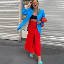 Red Satin Skirt Slit Skirt High Waist Long Skirt Office Ladies Skirts Ankle-Length Straight Skirt Fashion Week Skirt Formal Gown