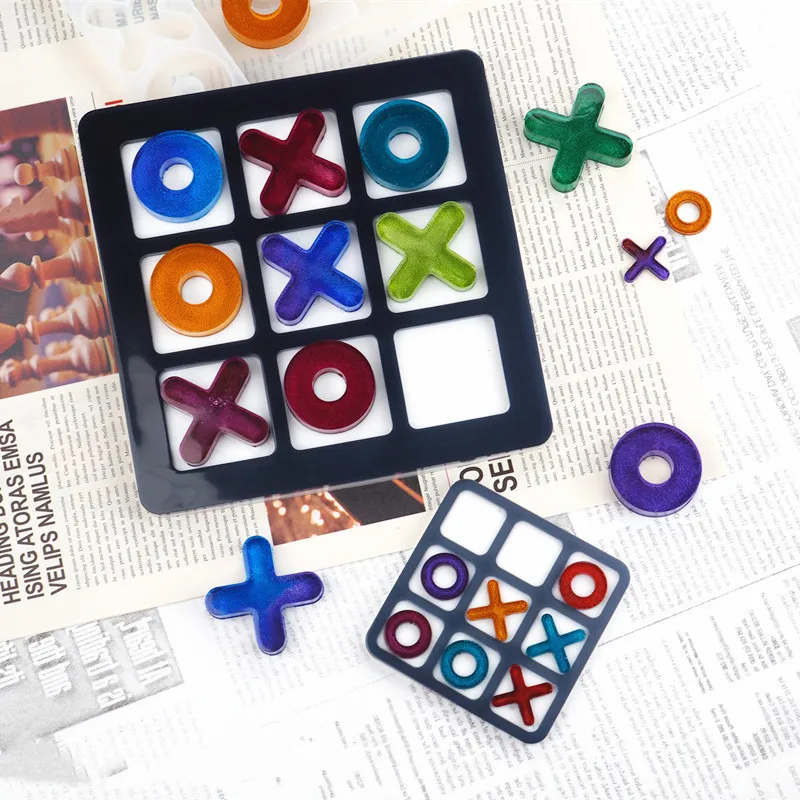 DIY Crystal Epoxy Resin Mold Tic-Tac-Toe OX Chess Game Mirror Silicone Mold For Resin