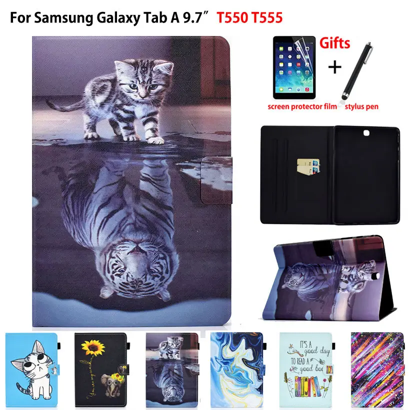 SM-T550 Case Cover For Samsung Galaxy Tab A 9.7 T555 SM-T555 SM-P550 SM-P555 Funda Tablet Tiger Painted Shell Coque Capa +Gift