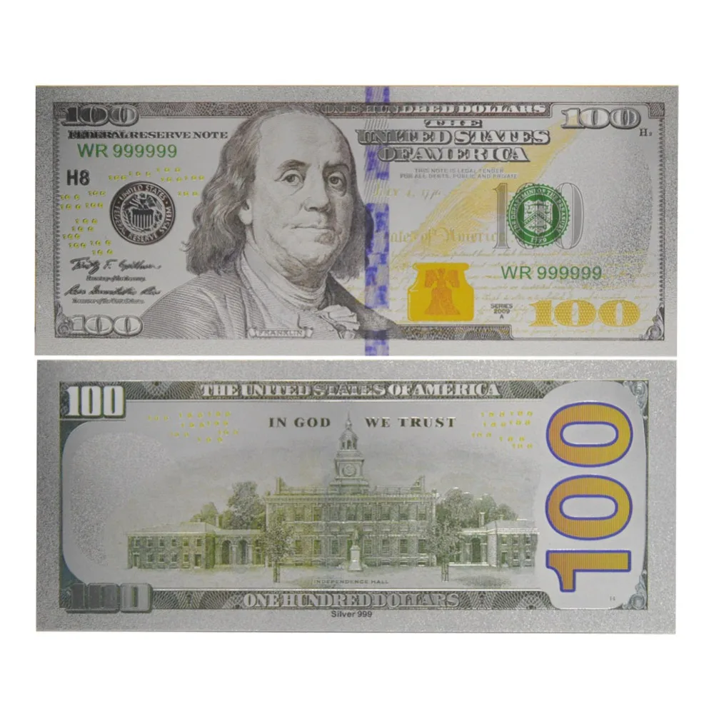 2011Year $100 Us Sliver Colored Plated Banknotes Dollar Currency World Commemorative Banknote Souvenir Crafts Business Gift image 2