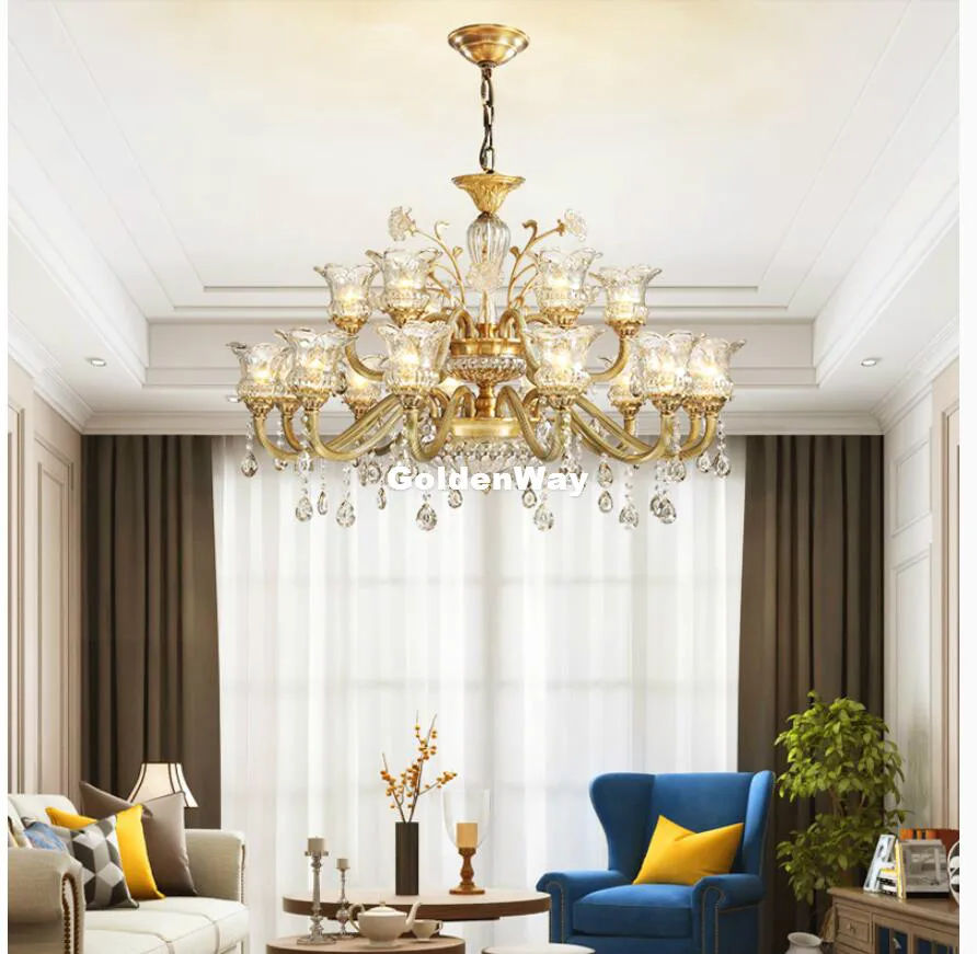 Free Shipping Antique D105cm Copper Crystal Chandelier Lingting Luxurious 18arms Brass Crystal Lamp Lustre Suspension Lighting