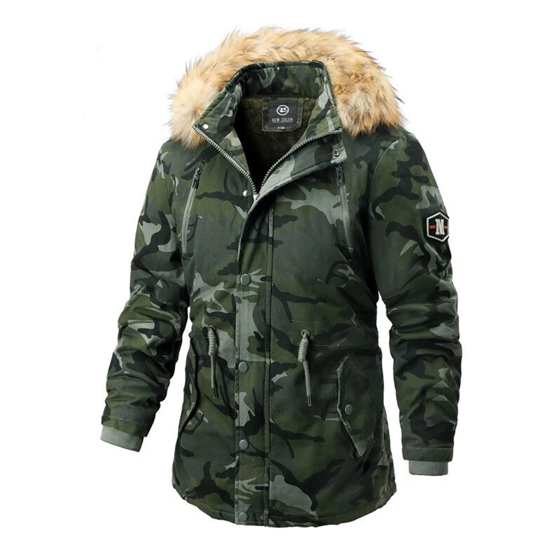 100% Cotton Men Winter Pop Long Casual Camouflage Hood Jacket Parkas Coat Men Outdoor Pop Warm Thick Pockets Parkas Trench Men