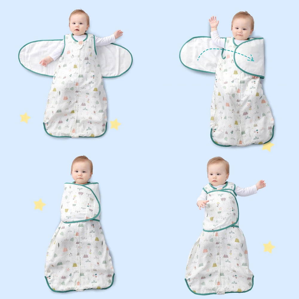 Baby Sleeping Bag Wearable Blanket Newborn Swaddle Wrap Sack Gauze Bamboo Cotton Spring 1Tog Sleep Bag Changing Diaper 0-24M