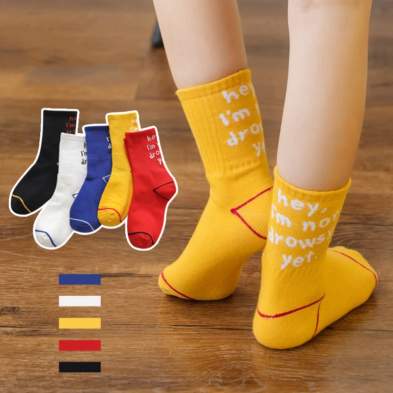 5Pairs/lot Kids Socks Autumn Winter Cotton Baby Socks Cool Letter Boys Socks Coloful Fashion Children Socks