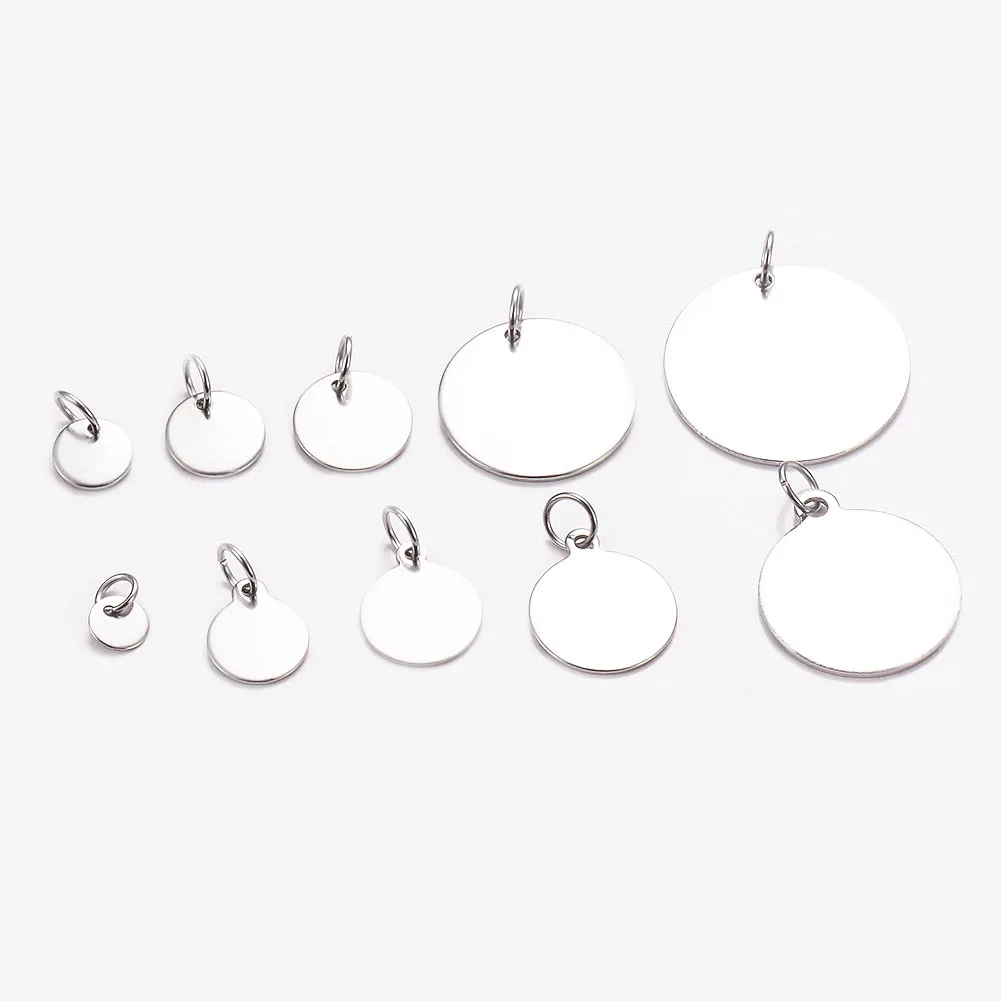 40 stücke 6/8/10/12/20/25mm rundes Etikett benutzer definierte Gravur Edelstahl kleine Logos Charms Schmuck für DIY handgemachte Schmuck herstellung – Detail 2