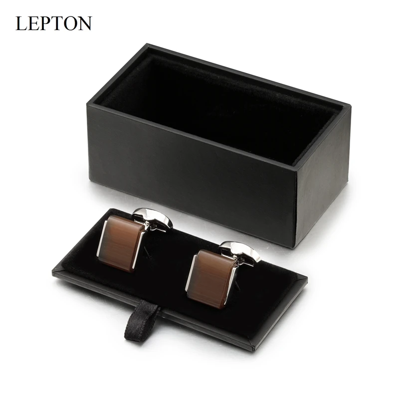 

Hot Sale Brown Stone Cufflinks For Mens Lepton Low-key Luxury Cat Eye Stone Cuff links Men Shirt Cuffs Cufflink Drop Shipping
