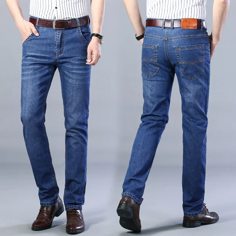 Jeans Pria Terbaru Bisnis Denim Ramping Ketat Celana Panjang Penuh Kasual Dicuci Pakaian Pria Berkualitas Celana Panjang Klasik 9001