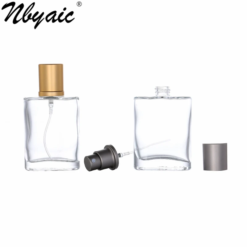 Nbyaic 50Pcs 30ml 50ml high-end portable transparent glas parfüm flasche mit gold und grau kappen, leere flasche spray flasche