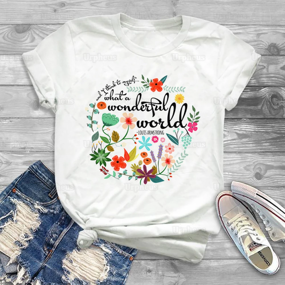 

And I Think To Myself What A Wonderful World Tee Shirt Harajuku Style for Music Lover 100% Cotton Shirt