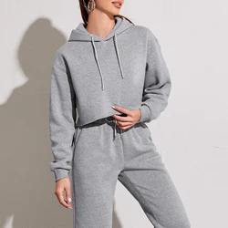 Solid Women's  Crop Hoodie Thin Long Sleeve Spring Autumn Ladies Streetwear Pullover Sweatshirt M30635