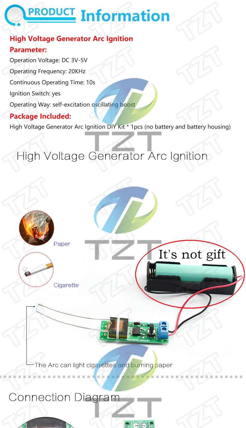 HV-1 Hochspannungsgenerator Lichtbogenzündungs-DIY-Kit Lichtbogengenerator Zigarettenanzünder-Kit DIY Hochspannungsmodul DC 3-5V Feuerzeug – Detail 1