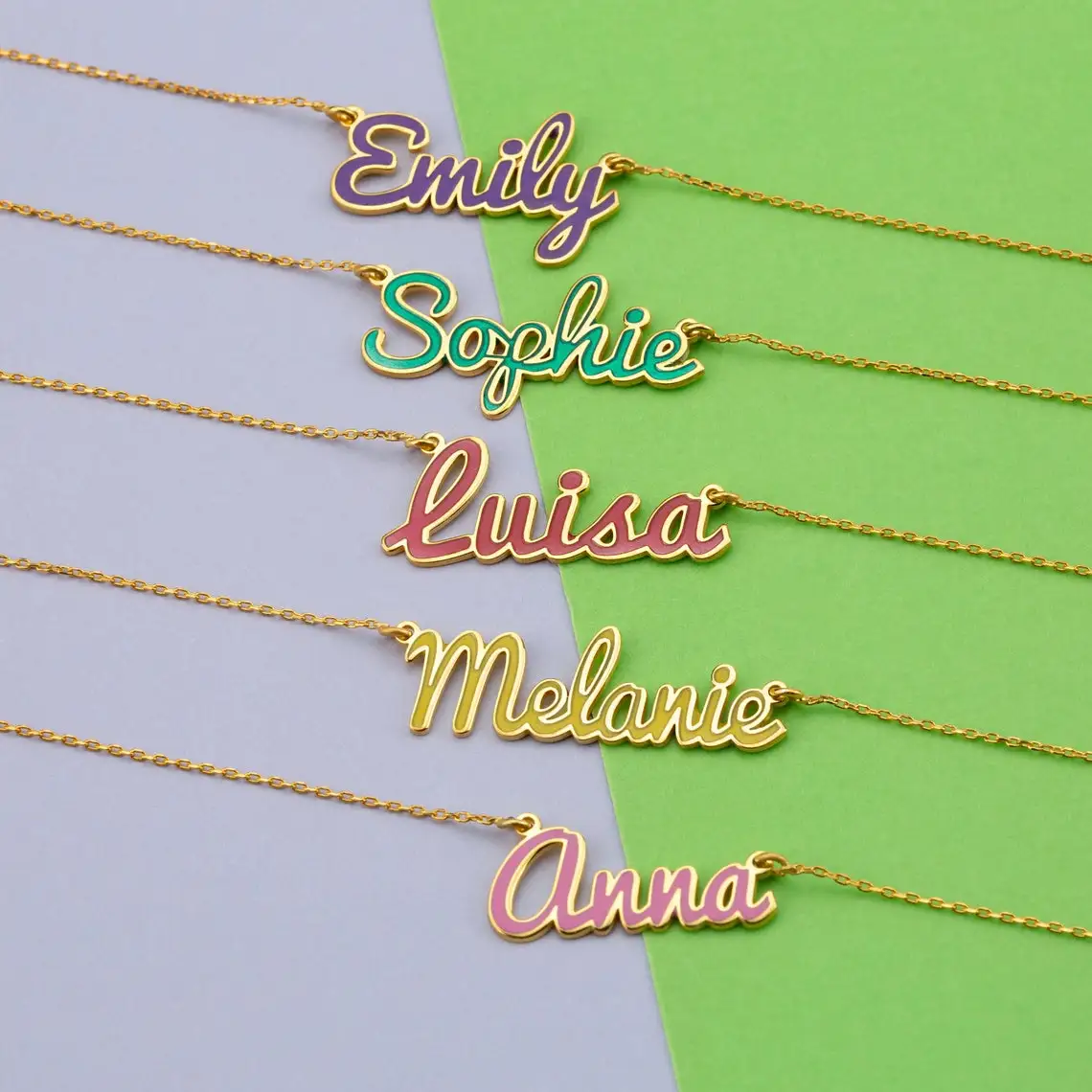 GoldButterfly Personalized Colorful Name Necklace Custom Gold Name Necklace With Color Filling Birthday Gift Valentines Day Gift