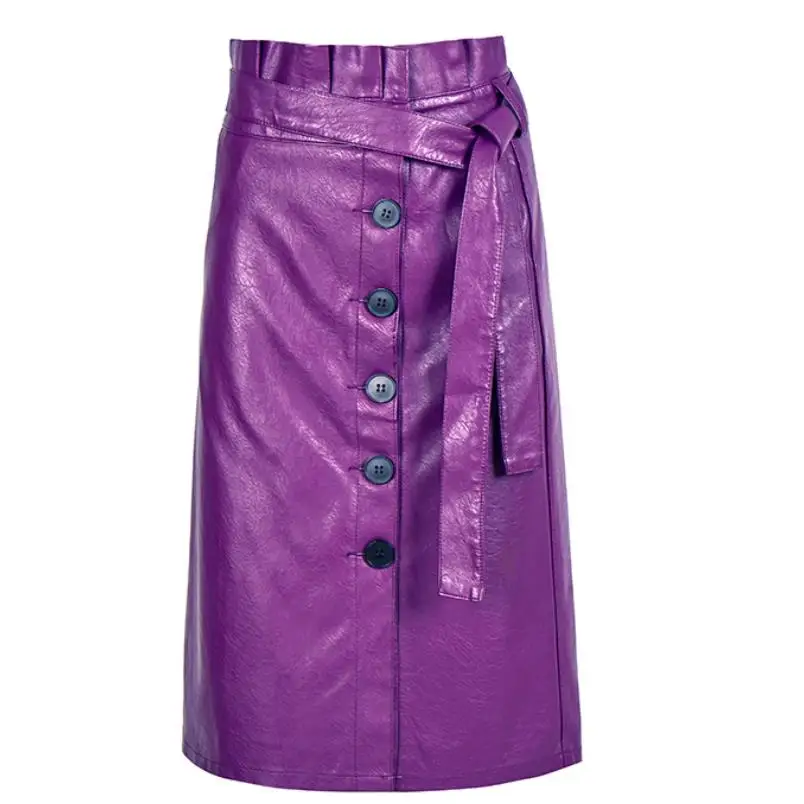 

2023 new pu leather skirt long fashion high waist skirt women