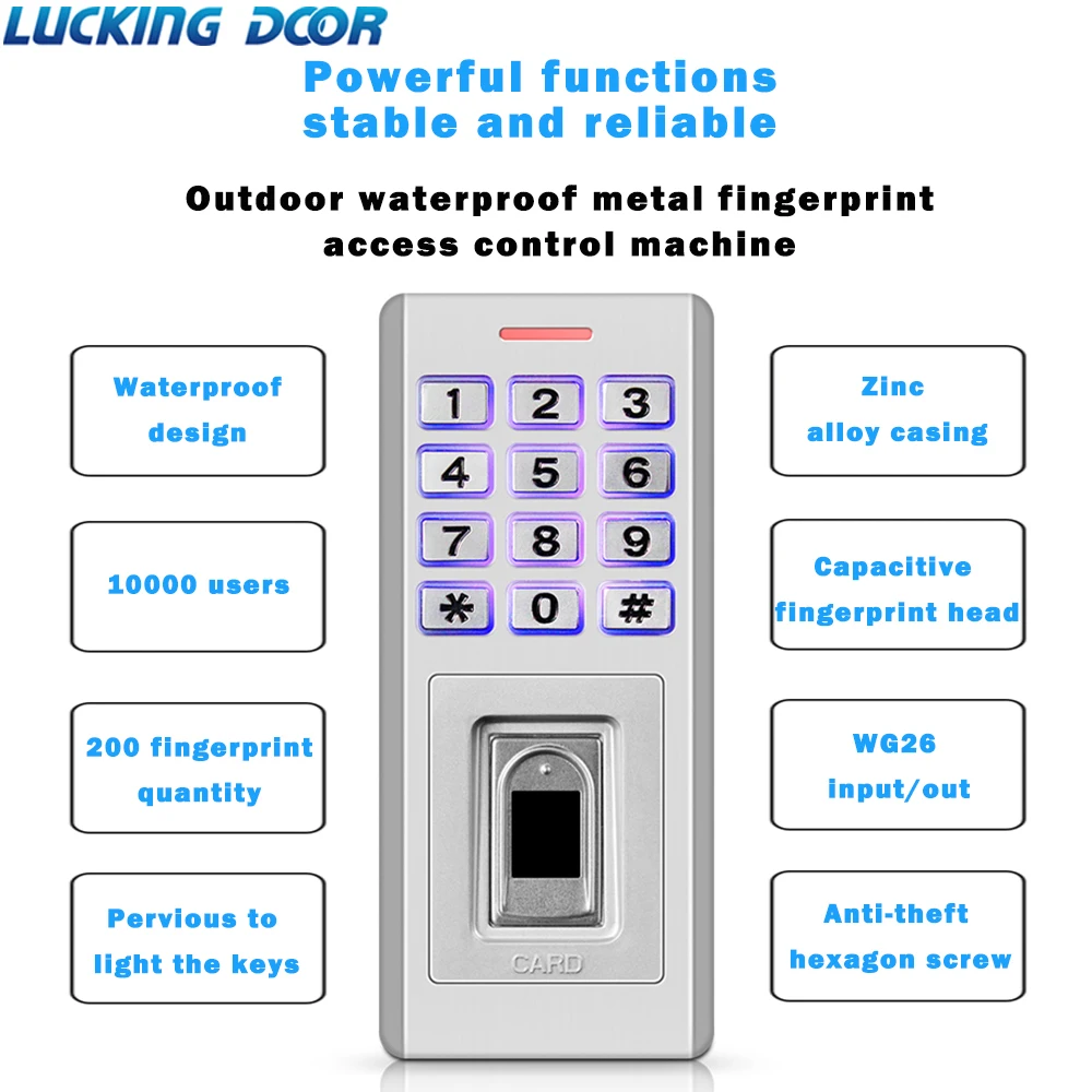 Backlight Semiconductor Fingerprint Metal Keypad IP68 Waterproof RFID access control system support Finger+RFID+Password
