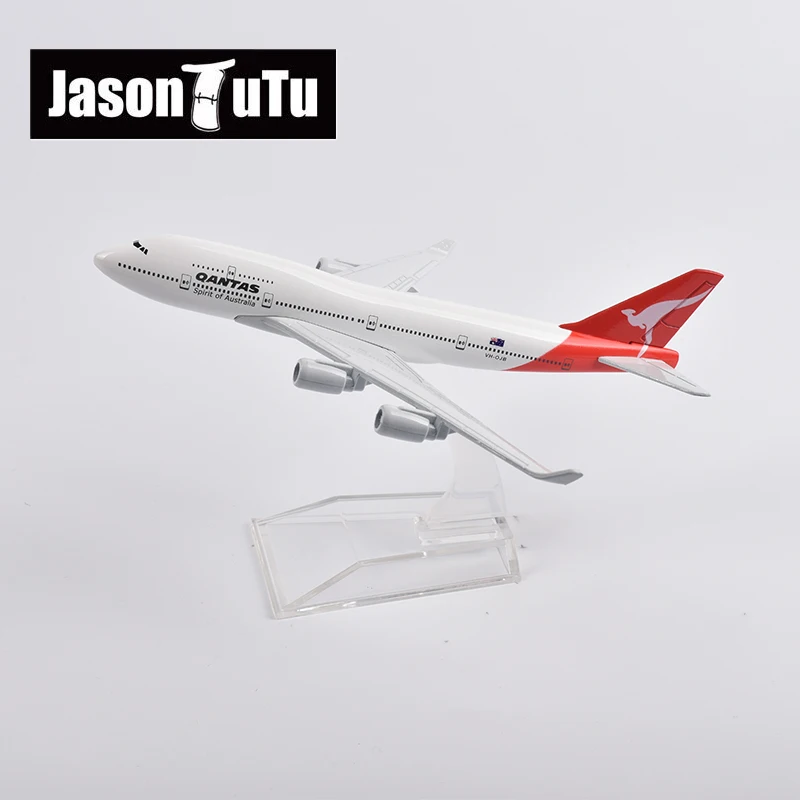 JASON TUTU 16cm Qantas Boeing 747 Plane Model Aircraft Diecast Metal 1/400 Scale Airplane Model Gift Collection