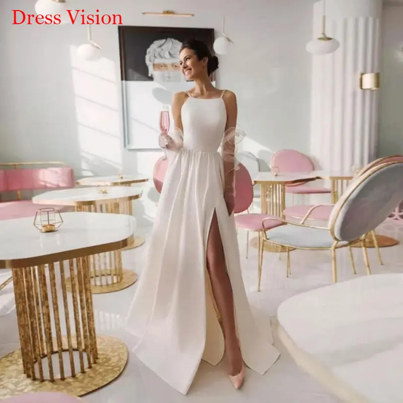 

New Style Satin Wedding Dresses Sexy Side Slit Свадебное платье Formal Wedding Bridal Gowns Vestidos De Novia Robe De Mariée