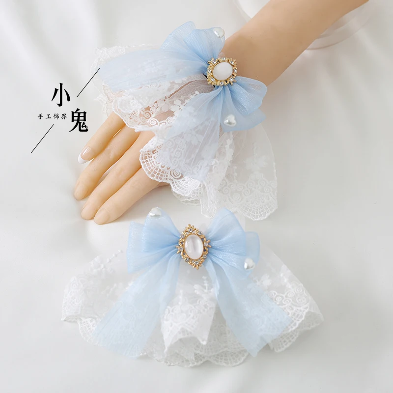 Multi-Color Japanese Flower Wedding Sweet Lace Lolita Hair Accessories Dark Red Lolita Snow Yarn Bow Oversleeves Bracelet