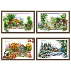 Primavera Estate Autunno E Inverno Chalet in Vista Dmc Kit Punto Croce 14ct 11ct Fatti a Mano di Tela Fai da Te Kit di Ricamo Cinese Needlework