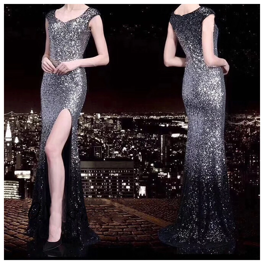 Multicolor Sequin Mesh Fabric 1 Meter Silver Black Gradual Change Cloth Wedding Dress Sewing Material 130cm 51\