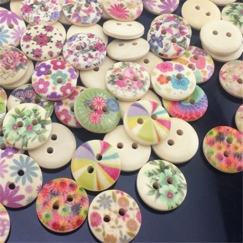 50/100pcs 15mm Round Flower Wood buttons Sewing Scrapbook Clothing Gifts Crafts Handwork ME169