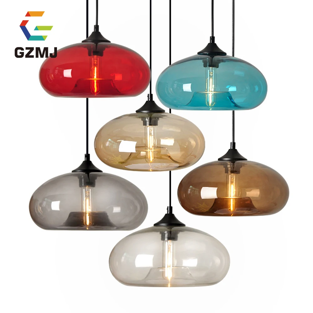 

GZMJ Nordic Modern hanging loft 7 Color Glass lustre Pendant Lamp industrial decor Lights Fixtures E27/E26 Kitchen Restaurant