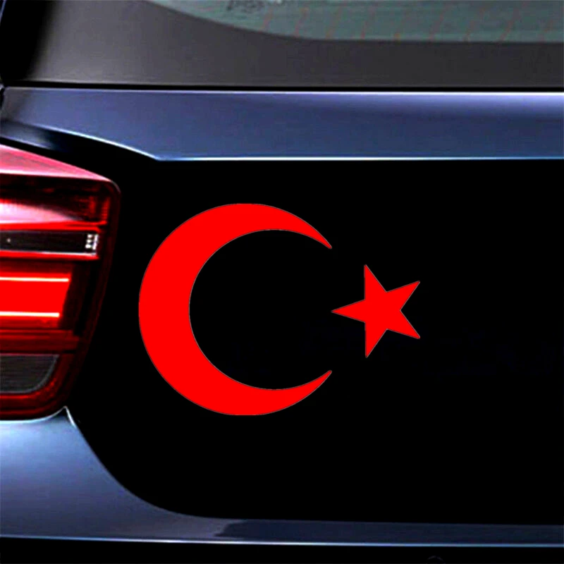 CK20160# Funny Vinyl Decal Turkish Flag Moon and Star Car Sticker Waterproof Auto Decors on Truck Bumper Rear Window