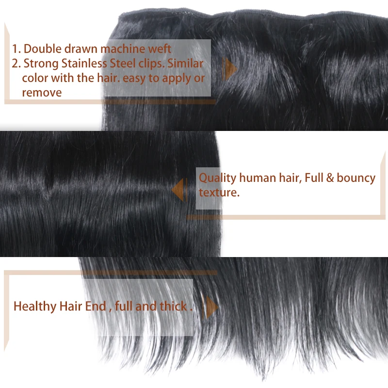 Straight Clip In Human Hair Extensions #1#1B #4 #8 #613 #27 #32 Remy Hair 5 Clips in 1 piece Human Hair