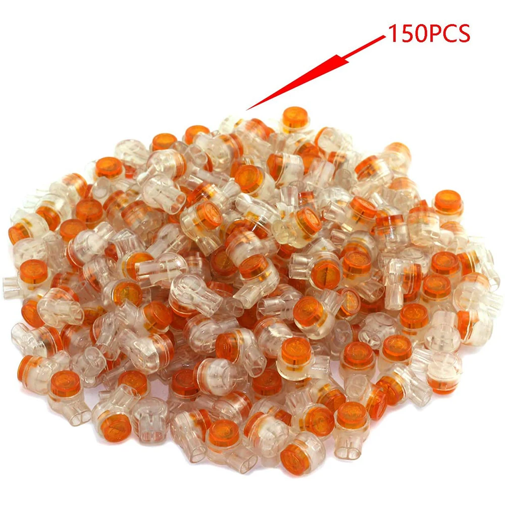 150PCS Waterproof Gel-Filled Orange Clear Button Telephone Wire Connectors UY Butt Splice Connector K1 Network Cable Terminals