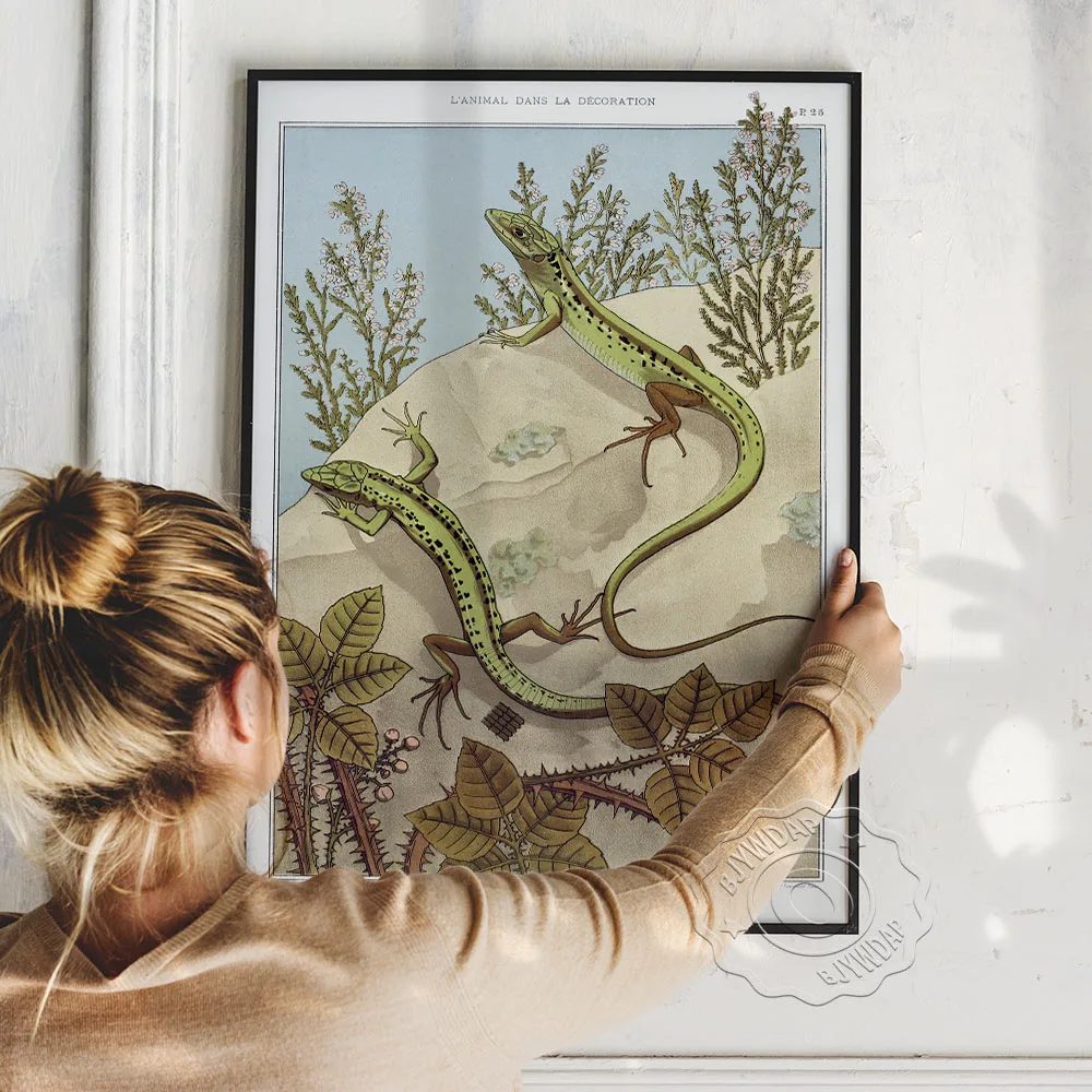 اثنين من ملصق صحراوي Geckos الأخضر، صورة أبو بريص لطيفة مصنوعة يدويًا من الفن الحديث والزواحف اللطيفة، ديكور غرفة الأطفال على شكل حيوانات كرتونية #4