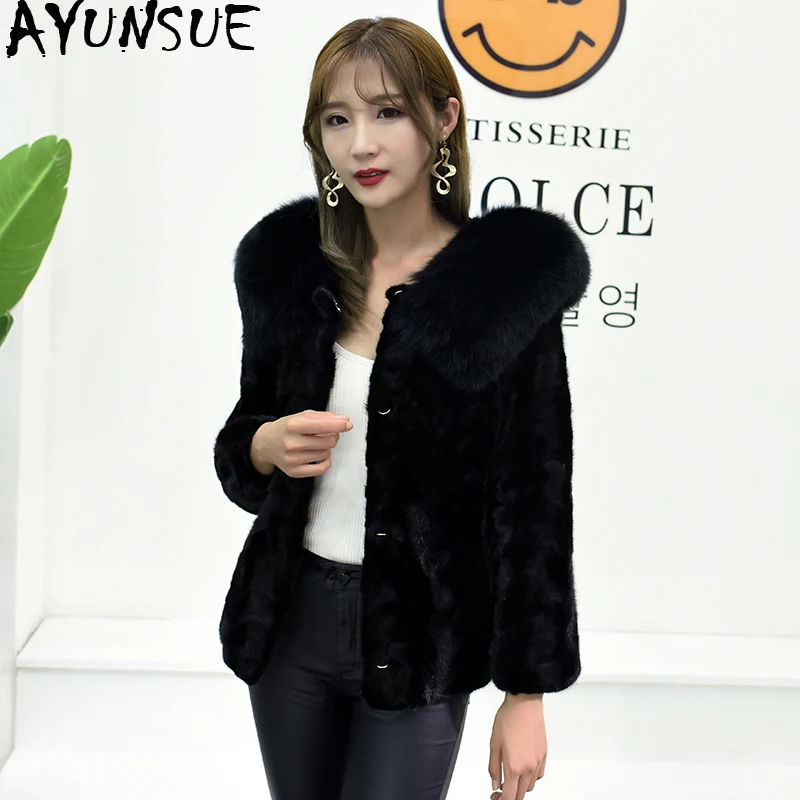 

AYUNSUE Real Mink Coat Female Jacket Winter Jacket Women Clothes 2020 Fox Fur Collar Natural Fur Jackets Chaqueta Mujer MY4137