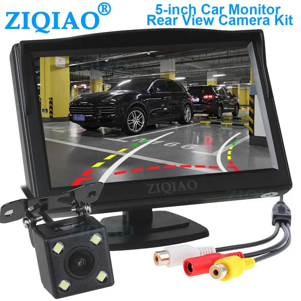 

ZIQIAO 5 Inch Lcd Reverse Parking Monitor HD Dynamic Trajectory Guide Line Rear Camera Kit for Car Monitoring Display System