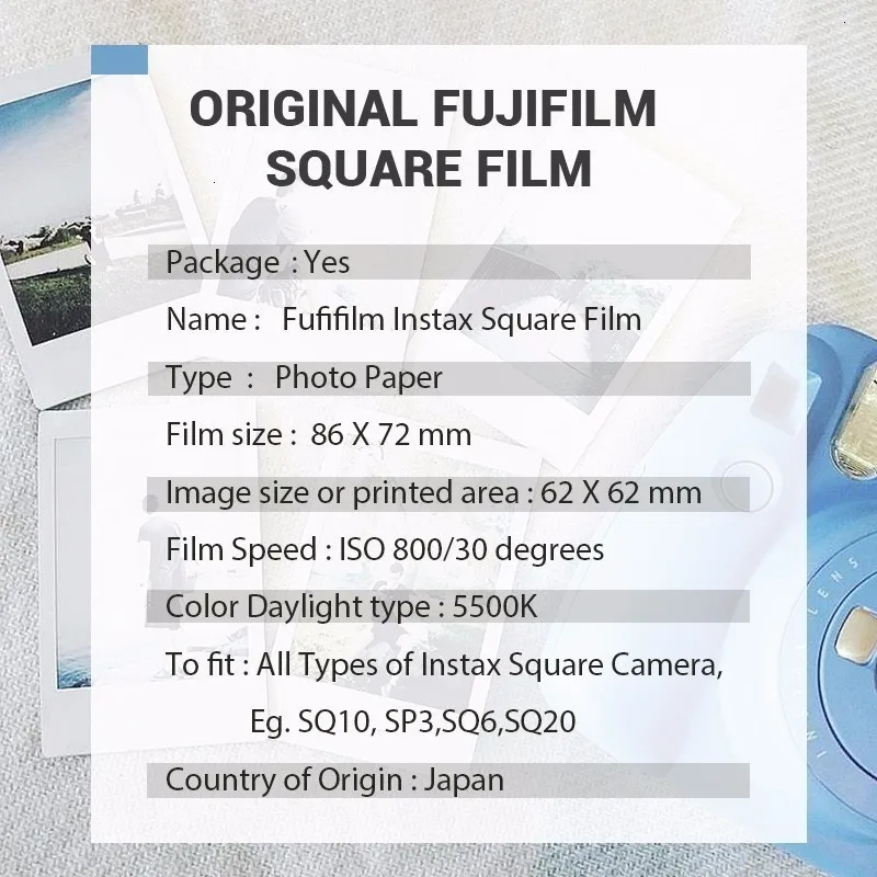 Fujifilm Instax Square White Marble For Fujifilm instax Square 6 / 10 / 20 / SP-3 Hybrid format cameras (Expiry Date: 2023-11))