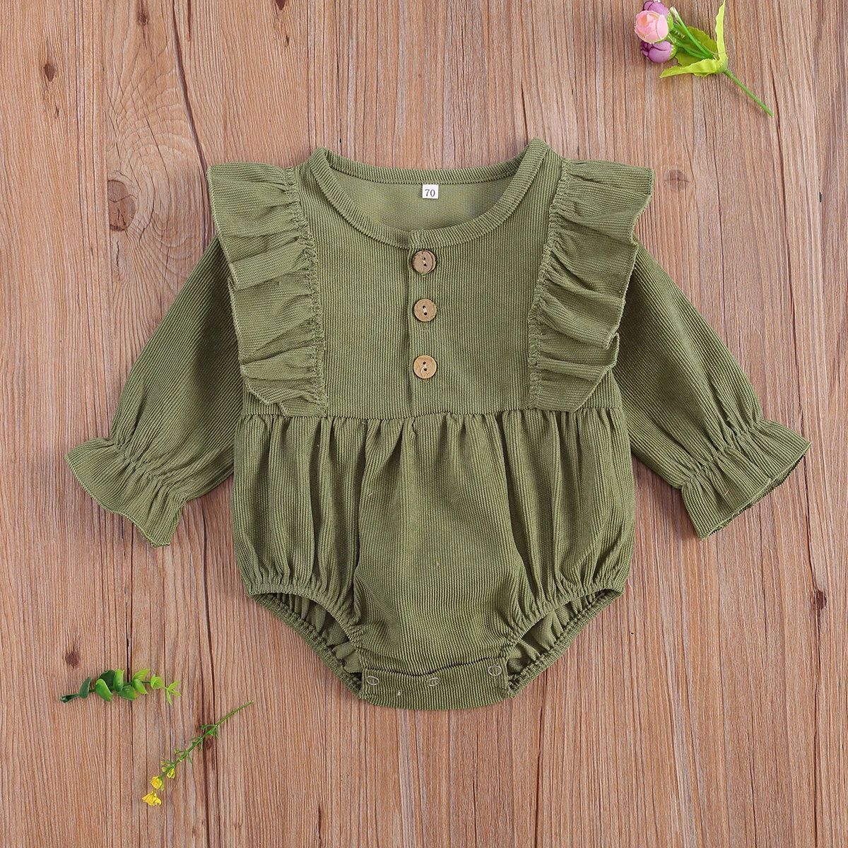 Infant Baby Girl Corduroy Romper Newborn Baby Girl Solid Causal Long Sleeve Jumpsuit With Button Closure Spring Autumn Clothing