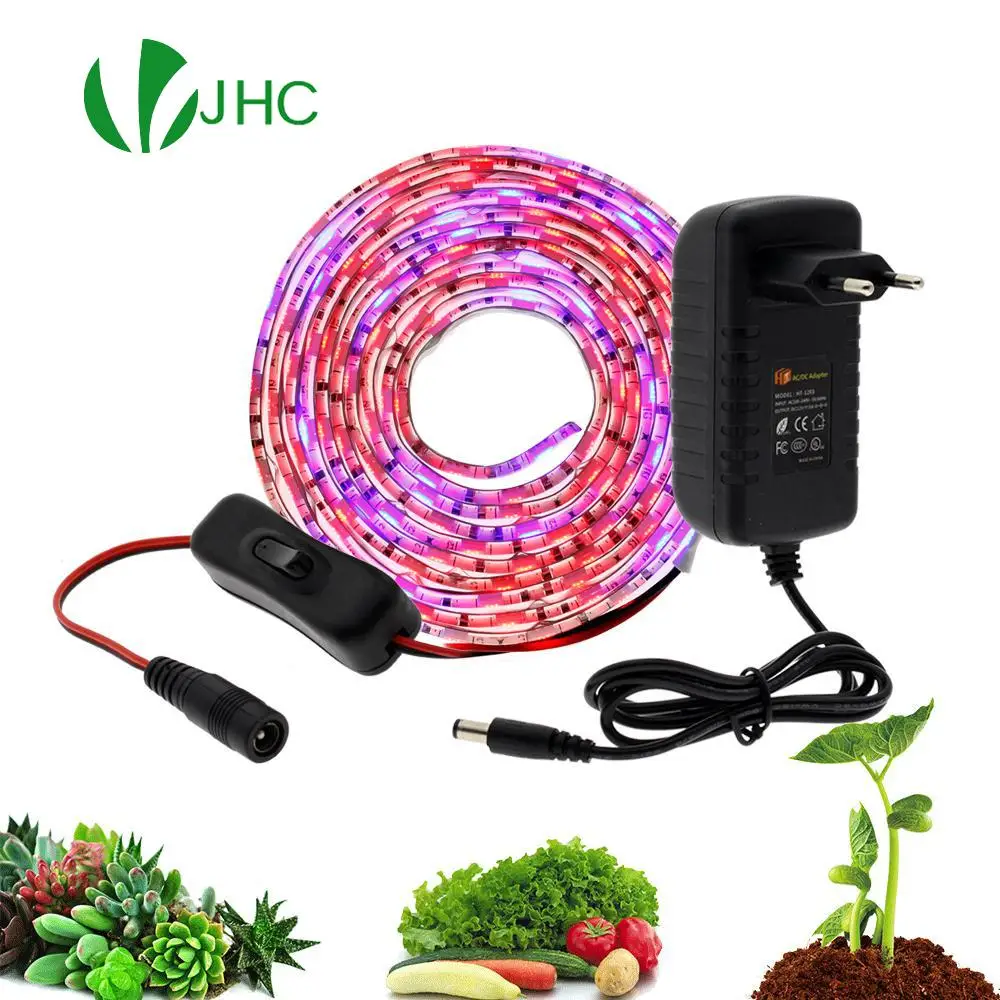 Indoor LED Grow Lights DC12V 5630 Waterproof Growing LED Strip Plant Growth Lamp Set 1M 2M 5M With Adapter and Switch