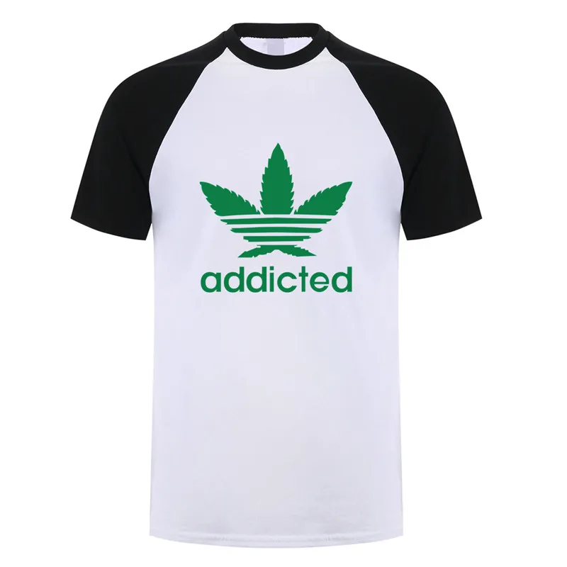 New Addicted White Leaf T Shirt Men Summer Fashion Short Sleeve Cotton Weed Day T Shirts O-neck Funny Mens T-shirt Tops OT-939