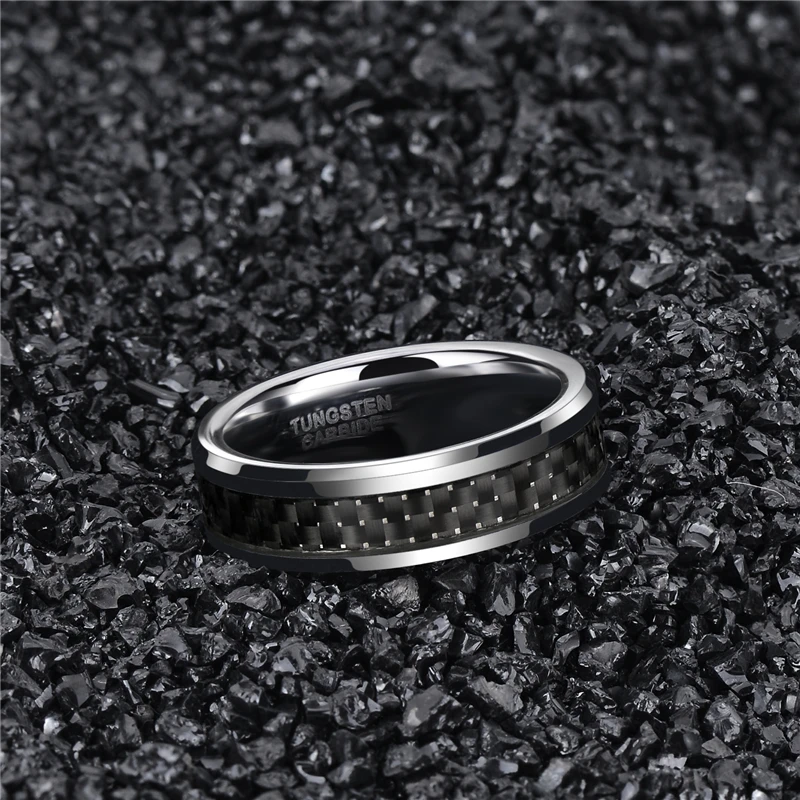 6mm Black Carbon Fiber Inlay Tungsten Carbide Ring Wedding Band For Men Fashion Jewelry Never Fade Anti Scratch anillo hombre