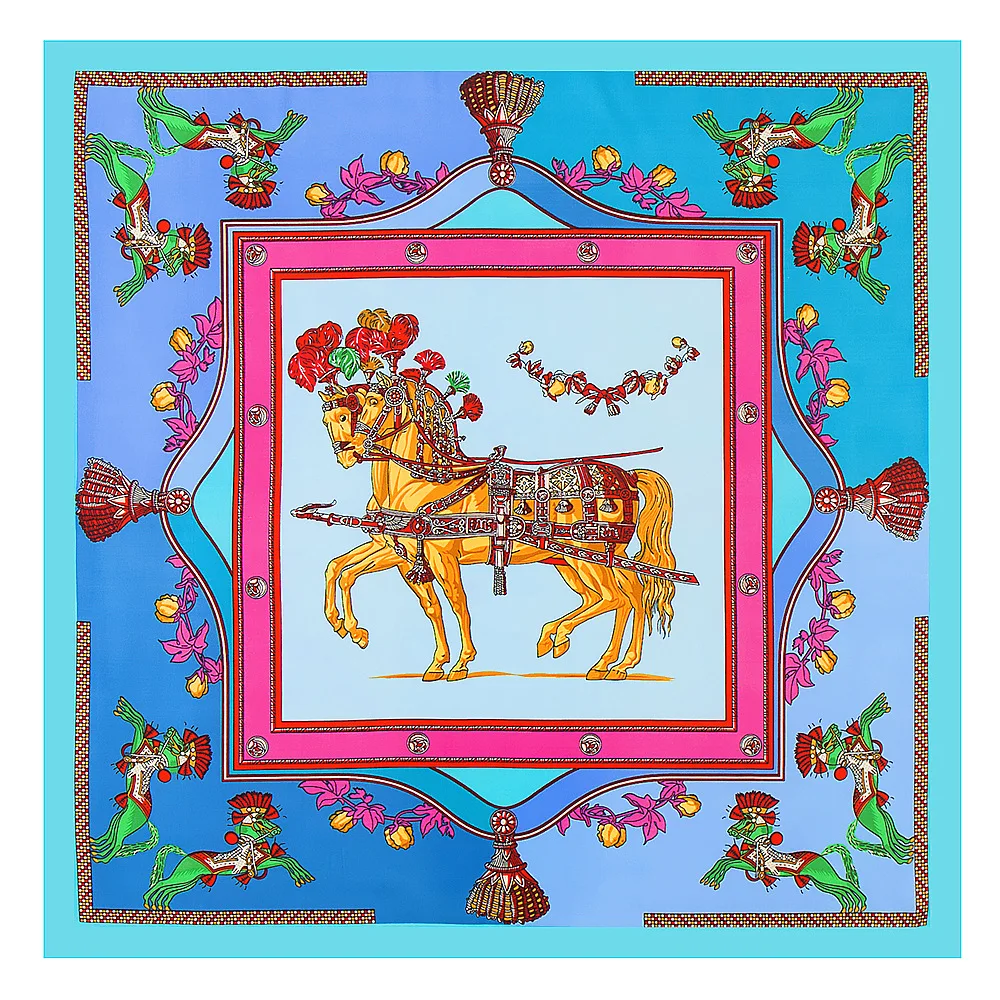 Bufanda cuadrada de seda con estampado de caballo para mujer, pañuelo de cabeza de marca de lujo, chal de playa ML6, 60x60cm