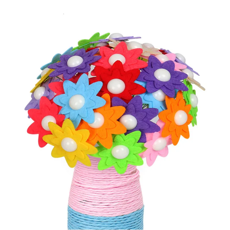 Flor criativa feita de botão para crianças, artesanato DIY, buquê de flores, desenvolvimento artesanato brinquedo, atacado, buquê