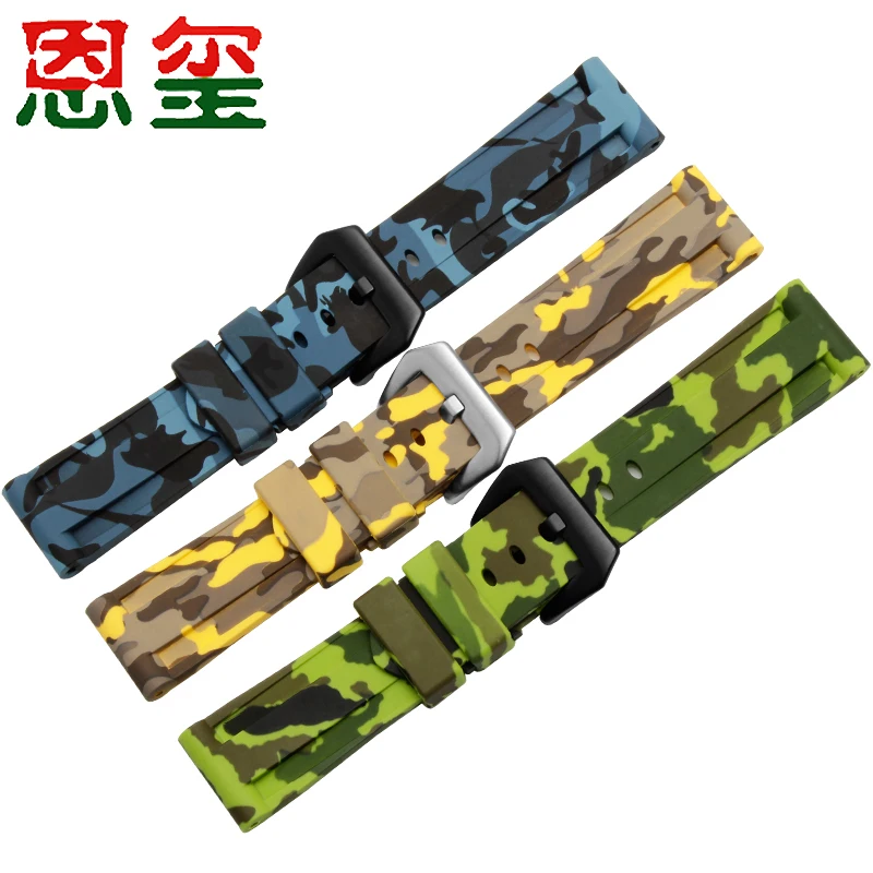 22 24 26mm Waterproof Camouflage Silicone watchband with pin bukcle Replacement rubber strap for PAM111 men's watch accesoories