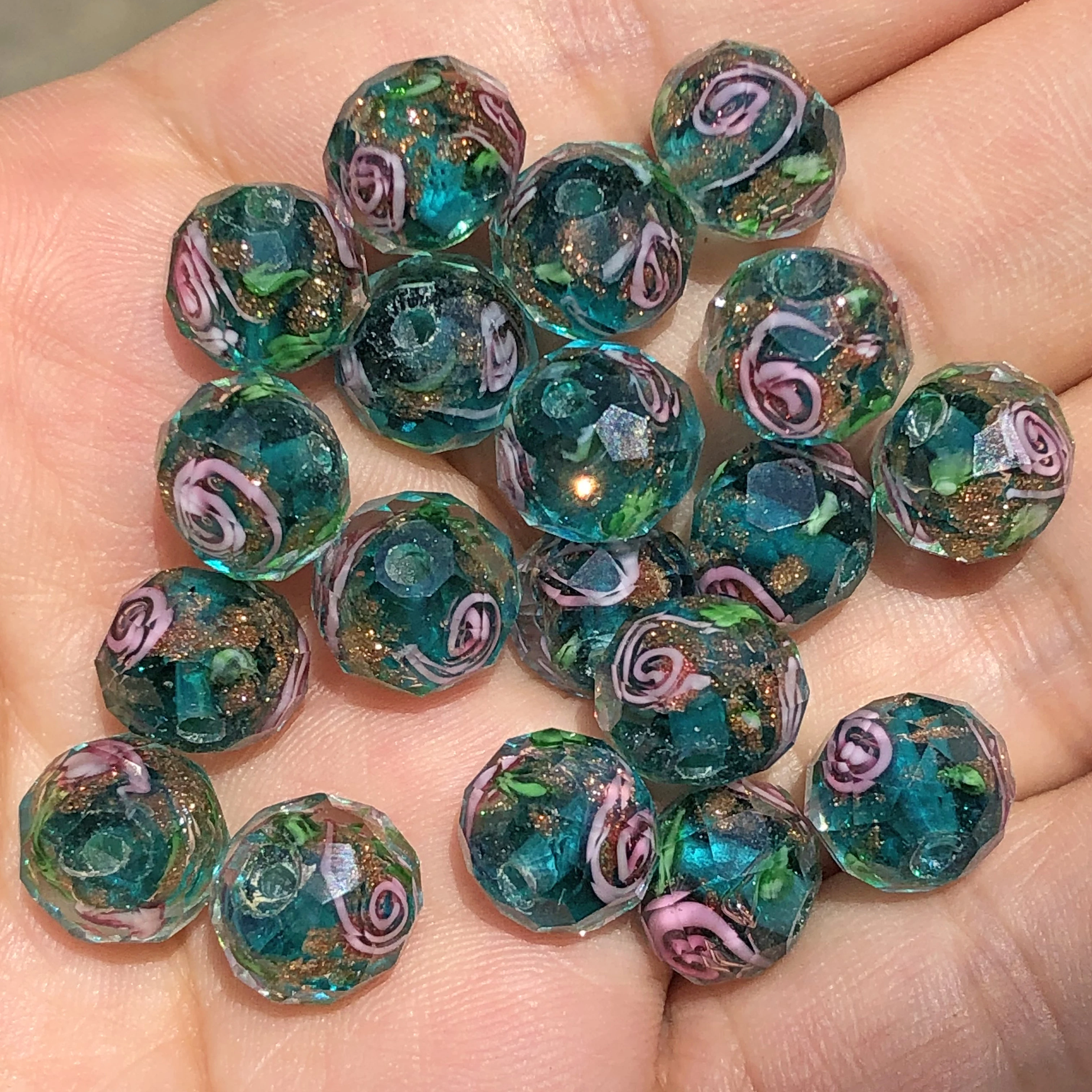 10mm niebieski paw Murano przezroczysty fasetowany kwiat Lampwork kryształowe szklane koraliki do bransoletki Making Diy akcesoria rzemieślnicze 10szt