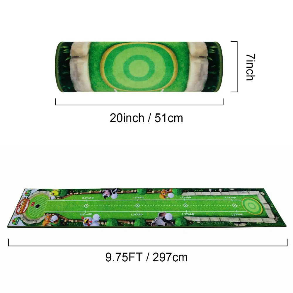 CRESTGOLF-Esteira de Prática de Golfe Indoor com Régua, Treinador de Colocar Infantil, Tapete Verde, Fácil de Armazenar, 297x 51cm